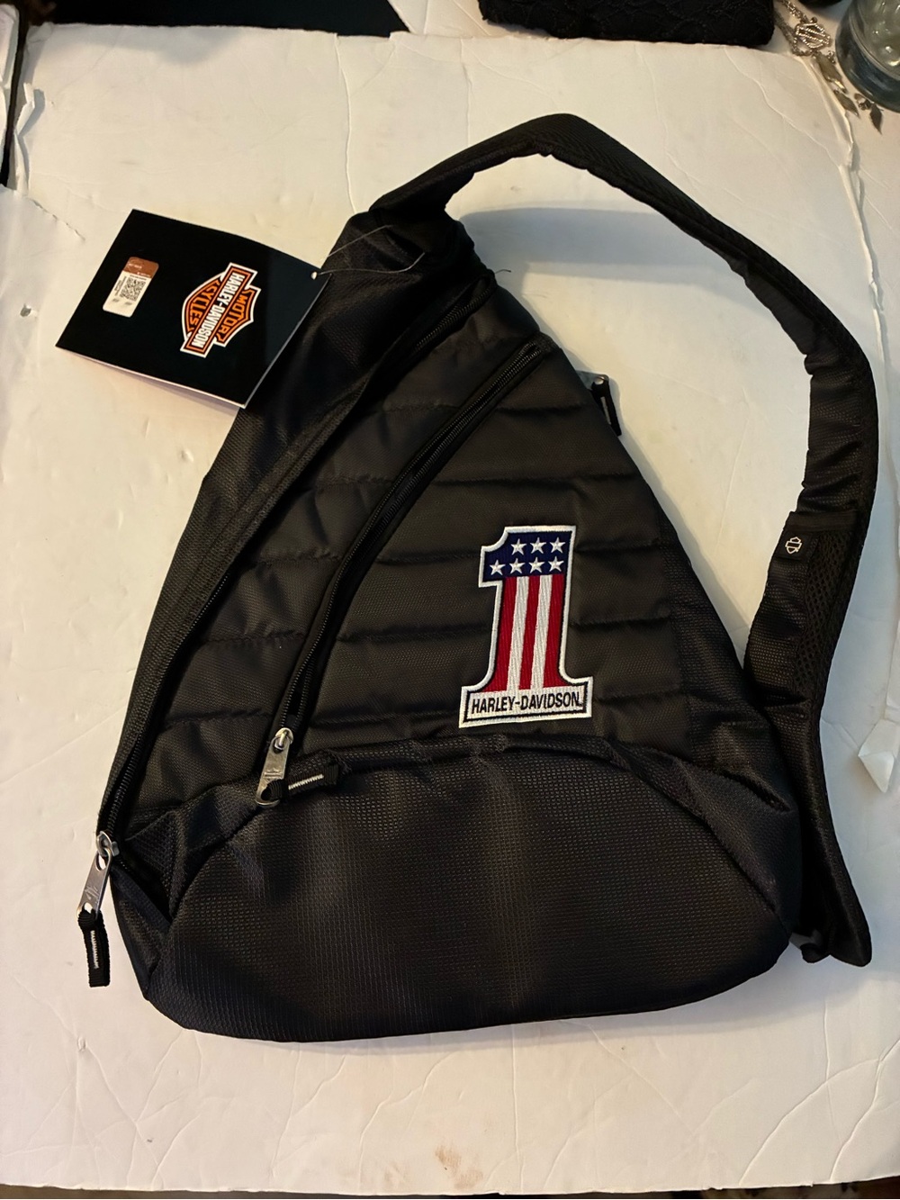 Harley-Davidson Black Sling Bag with Number One USA Patch